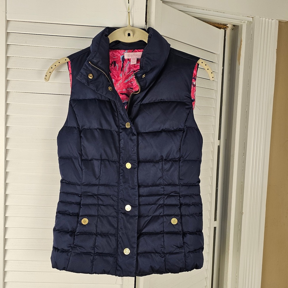 Lilly Pulitzer Womens Navy Isabelle‎ Down Feather Puffer Vest XXS